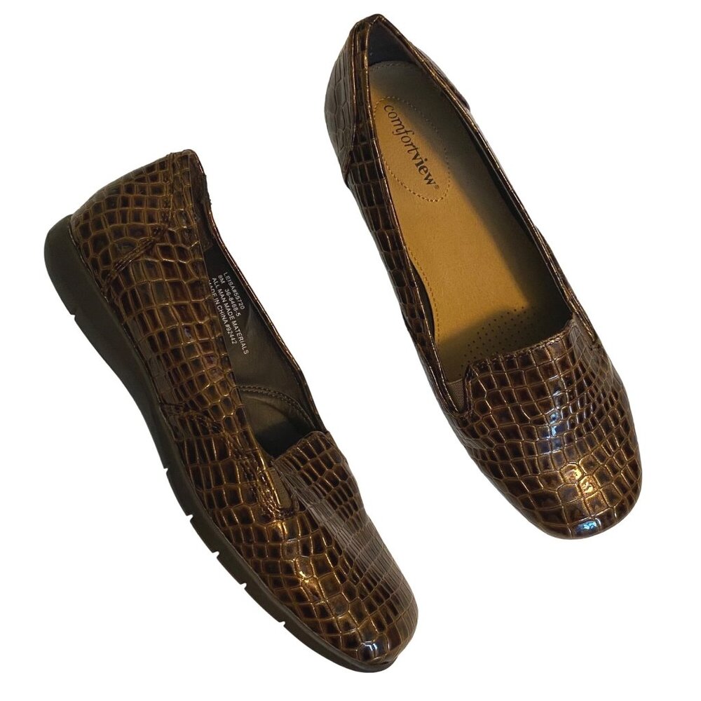 Comfortview Leisa Brown Faux Crocodile Animal Print Flats Loafer Womens 8M